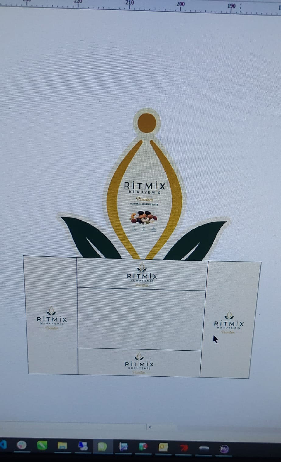 Ritmix kuruyemiş standının giydirme tasarımı, üretim öncesi ekranda ölçülendirilirken